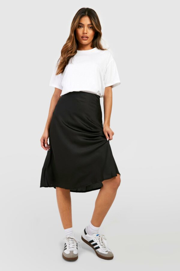 Womens Satin Bias Midi Slip Skirt - Black - 10, Black