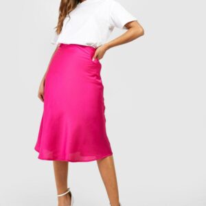 Womens Satin Bias Midi Slip Skirt - Pink - 14, Pink