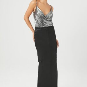 Women's Satin Cargo Maxi Skirt in Black Medium