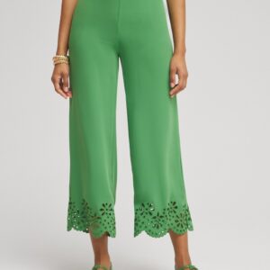 Women's Satin Eyelet Hem Culottes in Green size 0/2 | Chico's