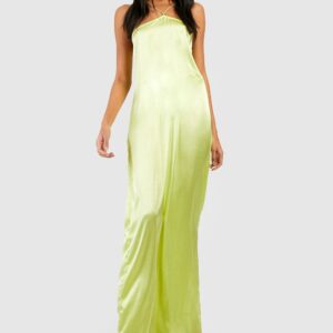 Womens Satin Halter Slip Dress - Yellow - 8