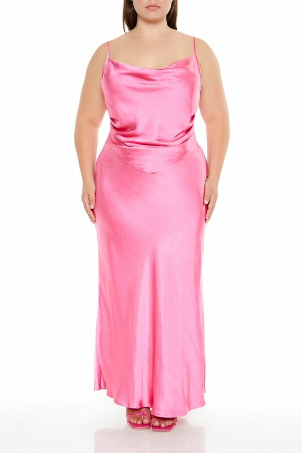 Women's Satin Maxi Skirt in Pink, 1X