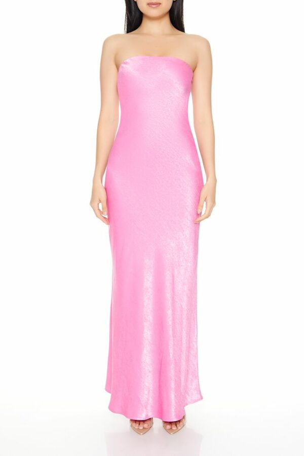 Women's Satin Strapless Maxi Dress in Pink Medium