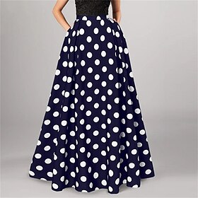 Women's Skirt A Line Swing Long Skirt Maxi High Waist Skirts Pocket Print Polka Dot Street Vacation Winter Polyester Elegant Fashion Black Red Dark Blue