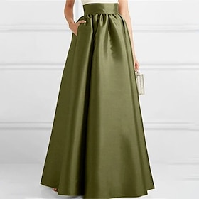 Women's Skirt A Line Swing Maxi High Waist Skirts Pocket Solid Colored Party Date Winter Polyester Elegant Fashion Black Army Green Red