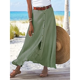 Women's Skirt Long Skirt Linen Skirts Straight Maxi Skirts Split Solid Colored Office / Career Causal Autumn / Fall Faux Linen Gold Velvet Fashion coastalgran