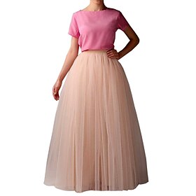 Women's Skirt Swing Tutu Long Skirt Maxi Skirts Pleated Layered Tulle Solid Colored Performance Casual Daily Summer Organza Fashion Black Light Green Pink Army