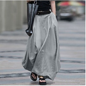 Women's Skirt Work Skirts Long Skirt Maxi Skirts Pocket Solid Colored Street Casual Daily Summer Cotton Polyester Basic Summer Black Red Dark Gray