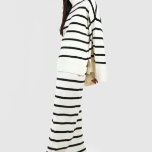 Womens Soft Knit Stripe Jumper & Maxi Skirt Set - White - Xl, White