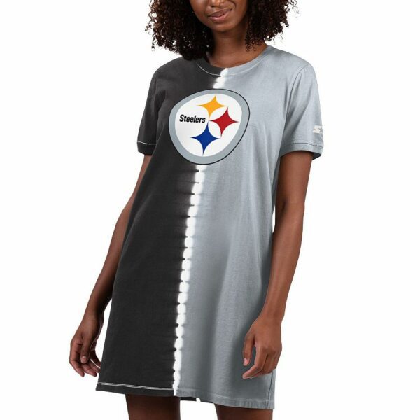 Women's Starter Black Pittsburgh Steelers Ace Tie-Dye T-Shirt Dress, Size: XL