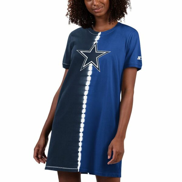 Women's Starter Navy Dallas Cowboys Ace Tie-Dye T-Shirt Dress, Size: Medium, Blue