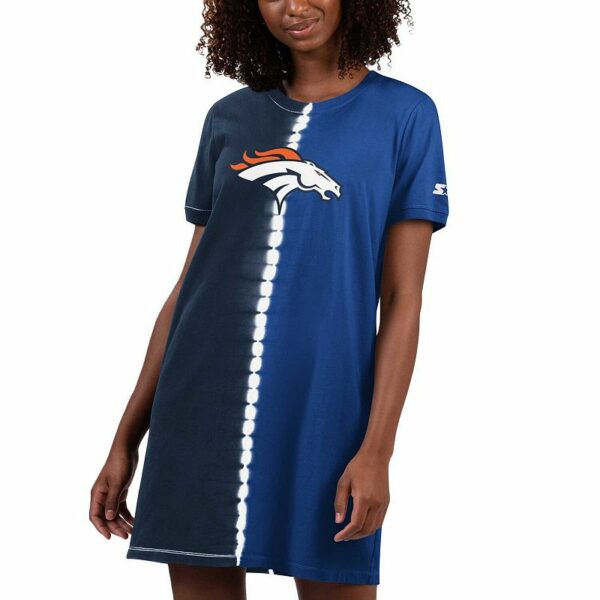 Women's Starter Navy Denver Broncos Ace Tie-Dye T-Shirt Dress, Size: Small, Blue