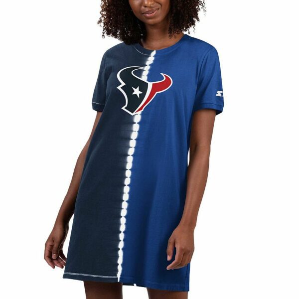 Women's Starter Navy Houston Texans Ace Tie-Dye T-Shirt Dress, Size: XL, Blue