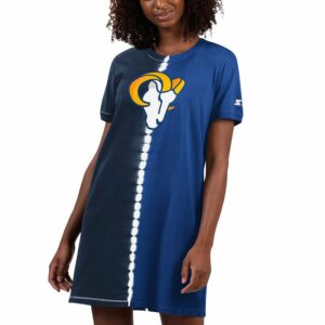 Women's Starter Navy Los Angeles Rams Ace Tie-Dye T-Shirt Dress, Size: Large, Blue