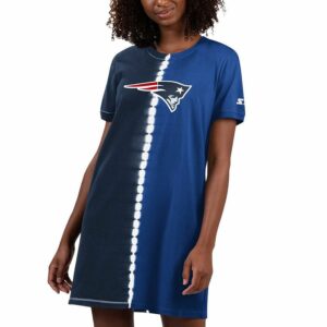 Women's Starter Navy New England Patriots Ace Tie-Dye T-Shirt Dress, Size: Small, Blue