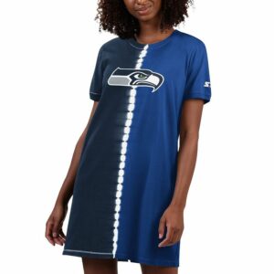 Women's Starter Navy Seattle Seahawks Ace Tie-Dye T-Shirt Dress, Size: 2XL, Blue