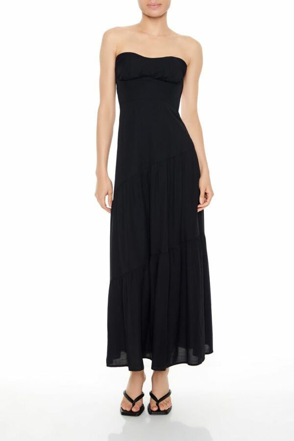 Women's Strapless Asymmetrical Maxi Dress in Black Small