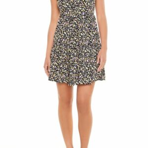 Women's Strapless Ditsy Floral Mini Dress in Black Large