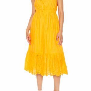 Women's Strapless Eyelet Bow Midi Dress in Vibrant Orange, XL