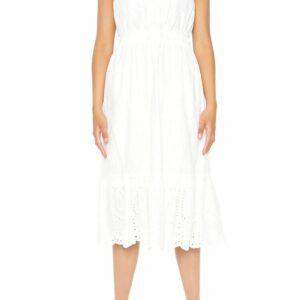 Women's Strapless Eyelet Bow Midi Dress in White Small