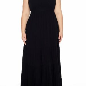 Women's Strapless Maxi Dress in Black, 0X