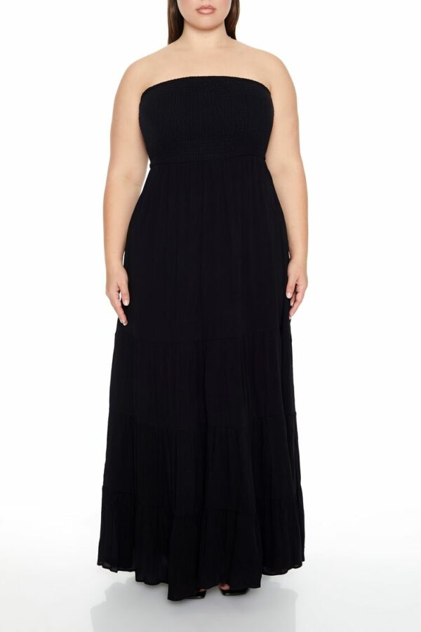 Women's Strapless Maxi Dress in Black, 0X