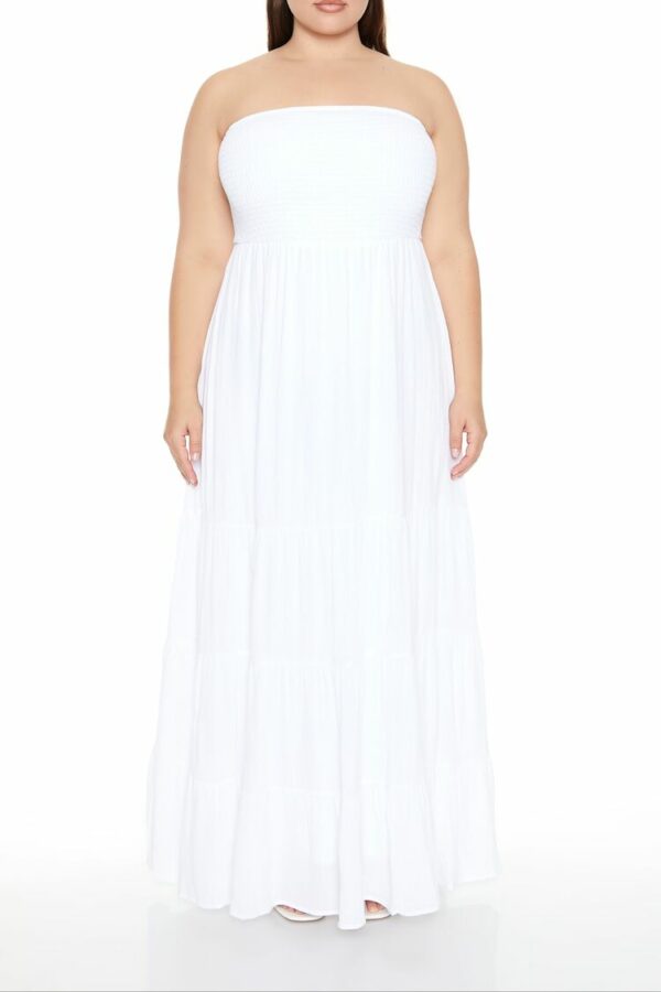 Women's Strapless Maxi Dress in White, 0X