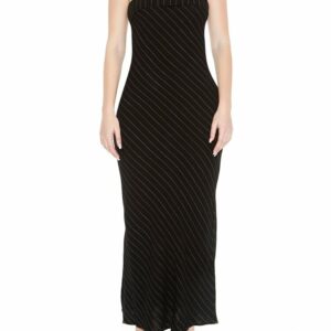 Women's Strapless Pinstriped Maxi Dress in Black/Cream Medium