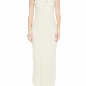 Women's Strapless Pinstriped Maxi Dress in Cream/Black Large