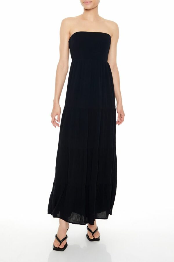 Women's Strapless Tie-Back Maxi Dress in Black, XL