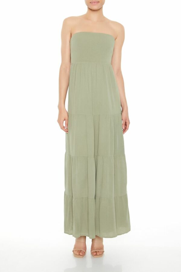 Women's Strapless Tie-Back Maxi Dress in Sage Medium