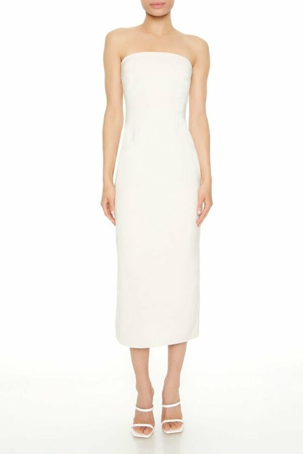 Women's Strapless Tie-Back Midi Dress in Cream, XL