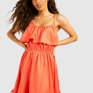 Womens Strappy Frill Detail Swing Dress - Orange - 4