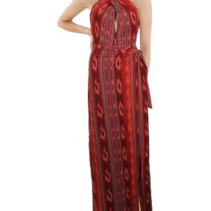 Womens Striped Halter Evening Dress