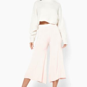 Womens Super Flare Jersey Knit Wide Leg Culottes - Pink - 8