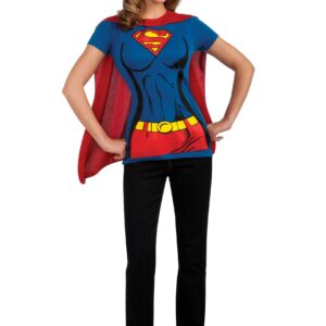 Womens Supergirl T-Shirt with Cape Fancy Dress Costume