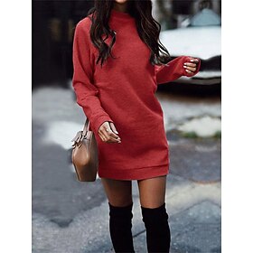 Women's Sweater Dress Jumper Dress Casual Dress Mini Dress Knitwear Daily Casual Pure Color Outdoor Daily Holiday Vacation Crew Neck Long Sleeve 2023 Loose Fit