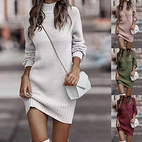 Women's Sweater Dress Jumper Dress Winter Dress Mini Dress Knitwear Fashion Stylish Pure Color Winter Dress Holiday Going out Weekend Turtleneck Long Sleeve Kn