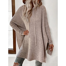 Women's Sweater Dress Jumper Dress Winter Dress Mini Dress Warm Fashion Casual Plain Outdoor Daily Vacation Going out V Neck Long Sleeve 2023 Loose Fit Camel S