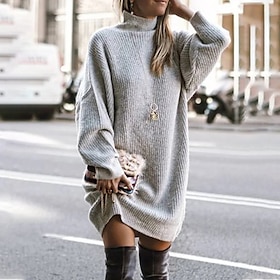 Women's Sweater Dress Knit Dress Jumper Dress Mini Dress Knitwear Warm Basic Pure Color Outdoor Winter Dress Birthday Date Turtleneck Long Sleeve Knit 2023 Loo