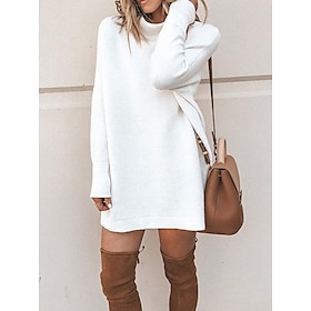 Women's Sweater Dress Pullover Sweater Jumper Turtleneck Ribbed Knit Polyester Oversized Fall Winter Outdoor Daily Holiday Stylish Casual Soft Long Sleeve Soli