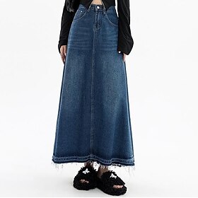 Women's Swing Long Skirt Maxi Skirts Solid Colored Casual Daily All Seasons Denim Basic Summer Blue