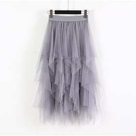 Women's Swing Tutu Long Skirt Midi Skirts Pleated Tulle Solid Colored Party Halloween Spring, Fall, Winter, Summer Polyester Princess Summer Black White Pink K