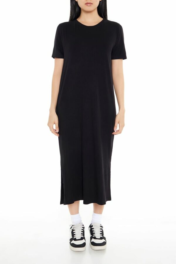 Women's T-Shirt Midi Slit Dress in Black Medium