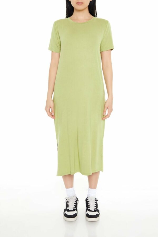 Women's T-Shirt Midi Slit Dress in Light Green Large