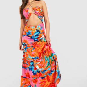 Womens Tall Halter Cut Out Tiered Maxi Dress - Multi - 6