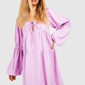 Womens Tall Halter Puff Sleeve Seersucker Texture Smock Dress - Purple - 4