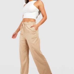 Womens Tall High Waisted Linen Look Wide Leg Culottes - Beige - 14, Beige