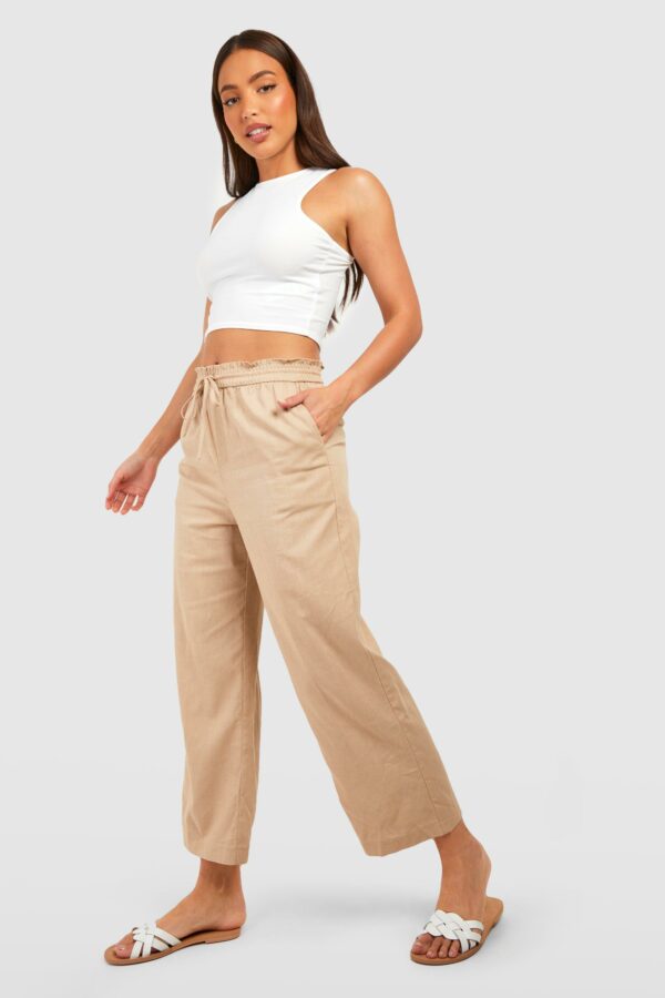 Womens Tall High Waisted Linen Look Wide Leg Culottes - Beige - 14, Beige