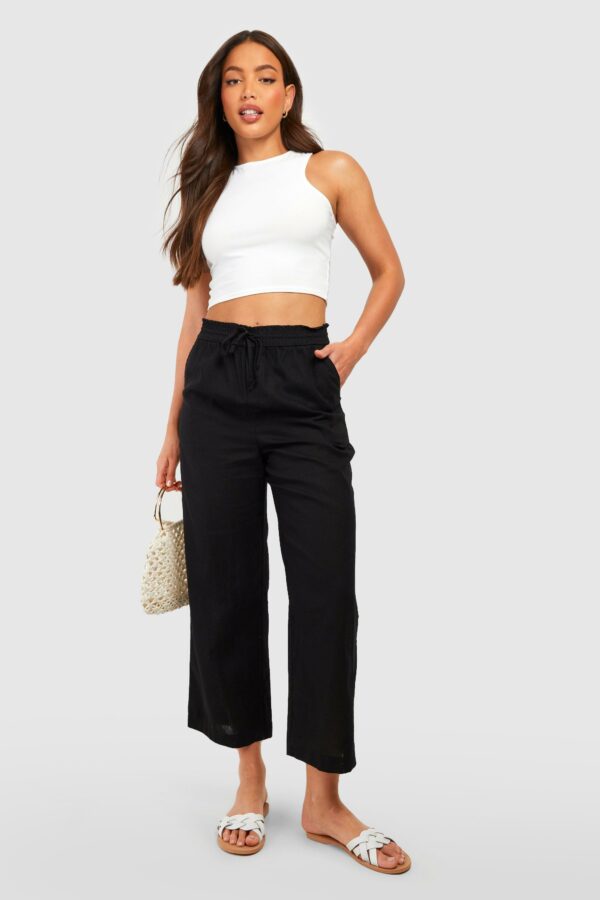 Womens Tall High Waisted Linen Look Wide Leg Culottes - Black - 10, Black